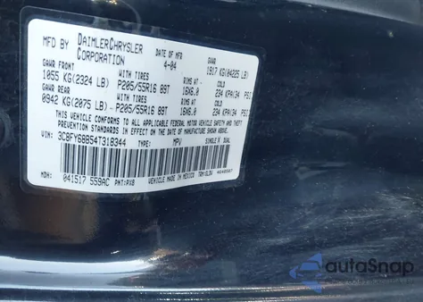 2004 Chrysler Pt Cruiser Limited из США, поврежденный, VIN 3C8FY68B54T318344